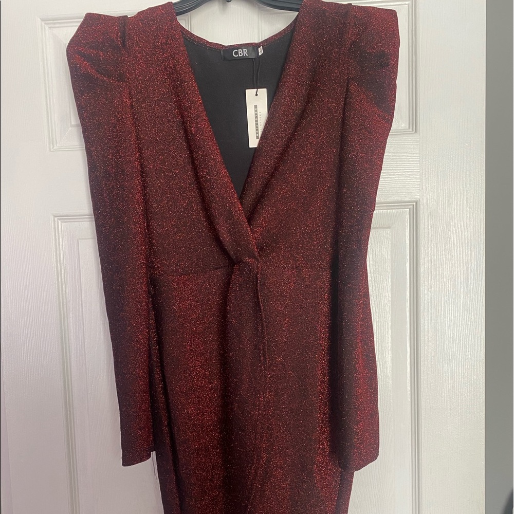 Long sleeve red shiny dress